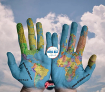 World Map On Human Palms-Logo